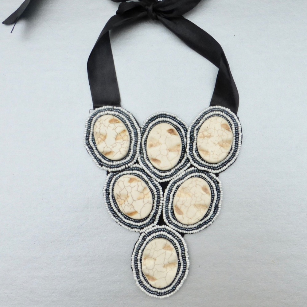Off White Magnesite Bead Bib Statement Necklace - image 1